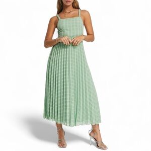 ASOS Pleated Midi Dress Sage Green Tie Back Size 0